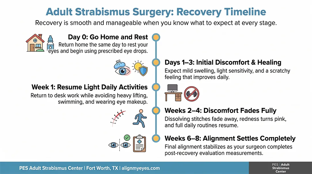 infographic: adult strabismus surgery recovery timeline